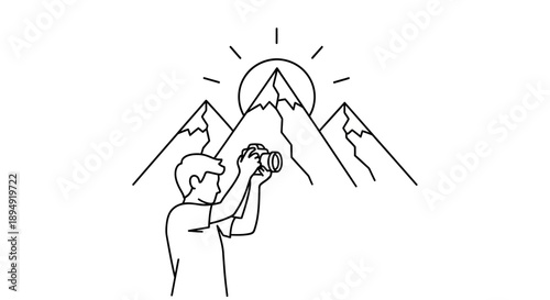 Man Taking Photo of Mountains Landscape.