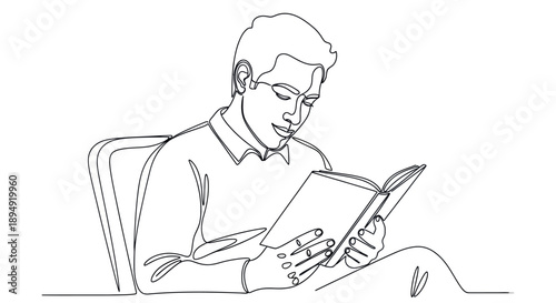 Man Reading Book with Concentration.