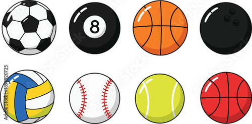 Collection of various sports balls including soccer basketball tennis