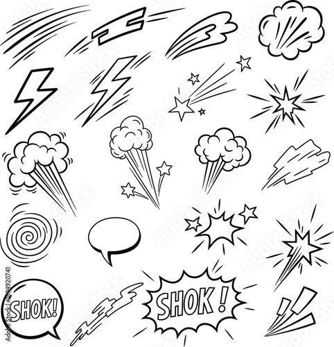 Comic book sound effects and explosion illustrations