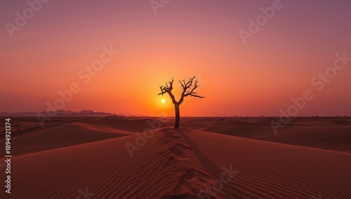 Desert mountain scene at sunset with orange hues and silhouettes, used as a landscape background for travel imagery, seasonal change