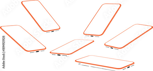 Isometric Smartphone Outline Mockup Set Featuring Floating Mobile Phone Frames for App UI UX Design, Wireframe, and Digital Interface Presentation