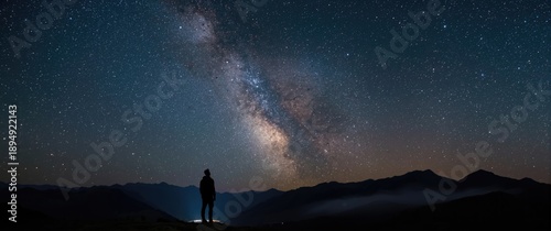 Wallpaper Mural Man standing beneath a beautiful starry night sky Torontodigital.ca
