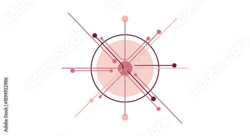 Abstract Circular Geometric Network Design in Pink and Maroon Muted Tones for Scientific Connection and Technology Themes, Generative AI.