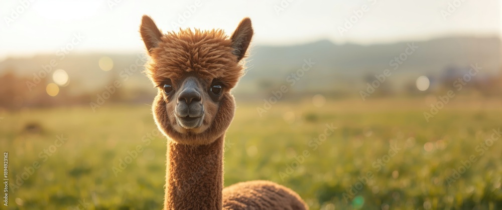 Obraz premium Cute alpaca cub image - fun farm animal with fluffy muzzle