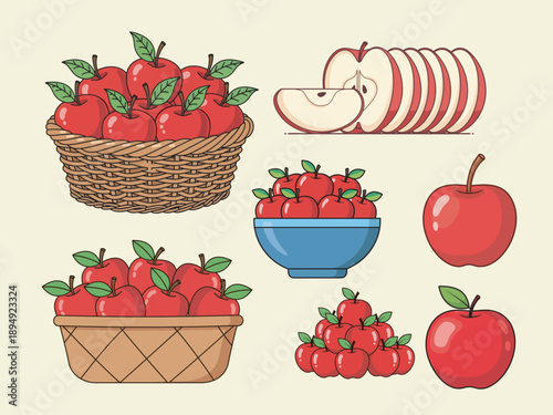 Apple flat illustration design used for healthy food branding, education content, and fruit packaging