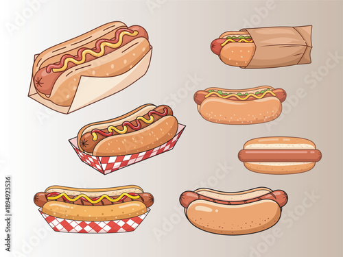 Hot dog flat illustration design used for fast food menu, street food branding, and snack promotion