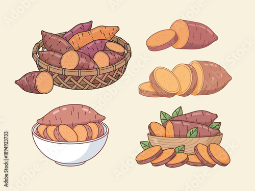 Sweet potato flat illustration design used for healthy food projects, cooking content, and organic branding