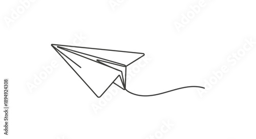 Simple Black Line Drawing of Paper Plane.