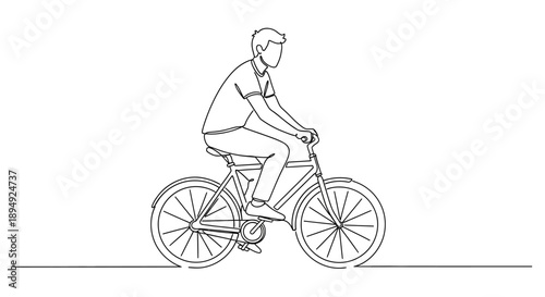 Man Riding Bicycle Simple Line Art.