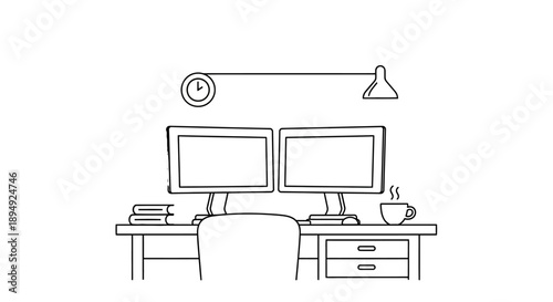 Dual Monitor Computer Workstation Desk Setup.