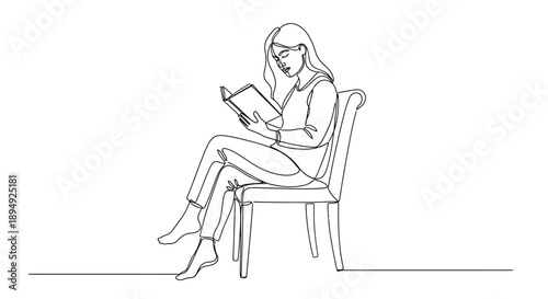 Woman Sitting on Chair Reading Book.