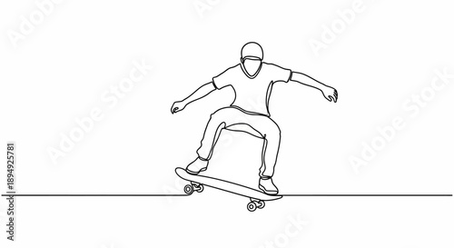 Man Skateboarding Continuous Line Art Illustration.