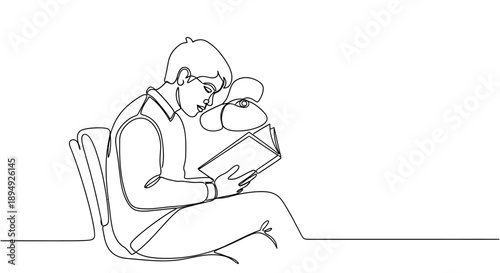 Man Reading Book to Sleeping Child.