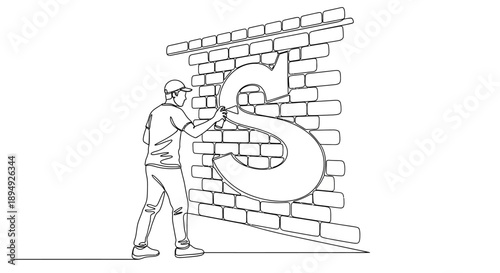 Man Breaking Through Brick Wall Illustration.