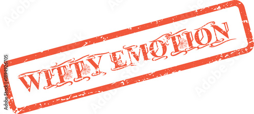 A bold red rubber stamp declares the phrase Witty Emotion with distinctive spiderweb accents