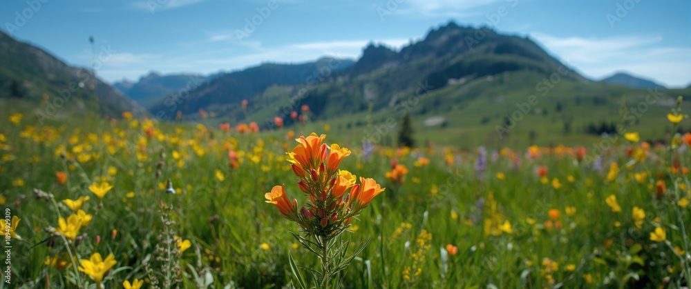 Obraz premium Wildflower meadows of Idaho mountains during summer