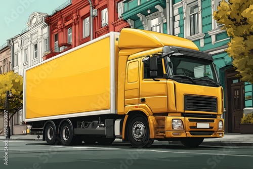 Truck parked on city street ready to roll like a dependable workhorse for logistics ads.