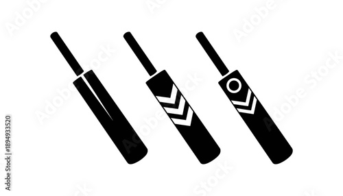 cricket bat and ball icon set in outline and silhouette style, representing sports and outdoor activity, vector illustration.