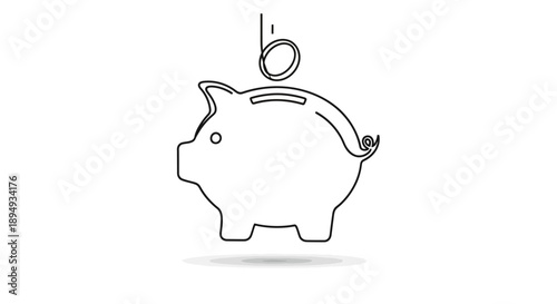 Simple Line Drawing of Piggy Bank Saving Money.