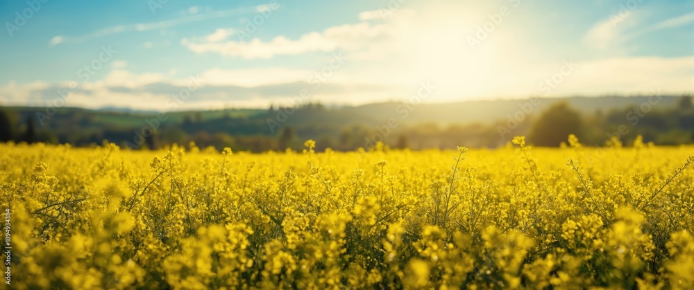 Fototapeta premium Rapeseed Field Image Set Against a Yellow Background