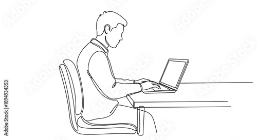 Man Sitting on Chair Using Laptop.