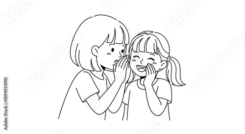 Two Children Whispering to Each Other.