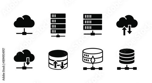 Cloud and Database Server Icons Representing Data Storage and Network Connections, Generative AI.
