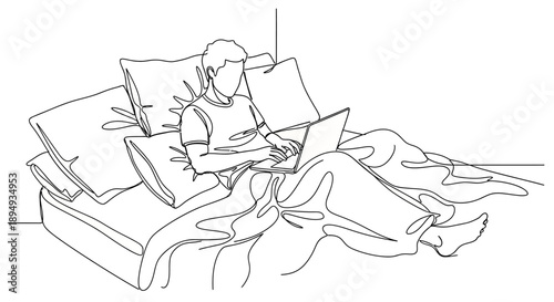 Woman Relaxing on Bed with Laptop.