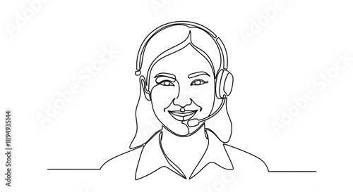 Woman Wearing Headset Smiling Friendly Customer Service.