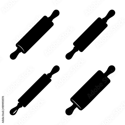 Collection of black rolling pin silhouettes for baking and culinary designs