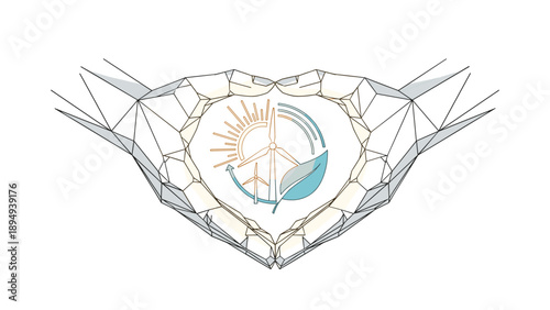 Abstract Geometric Heart with Nature and Peace Symbols, Generative AI.