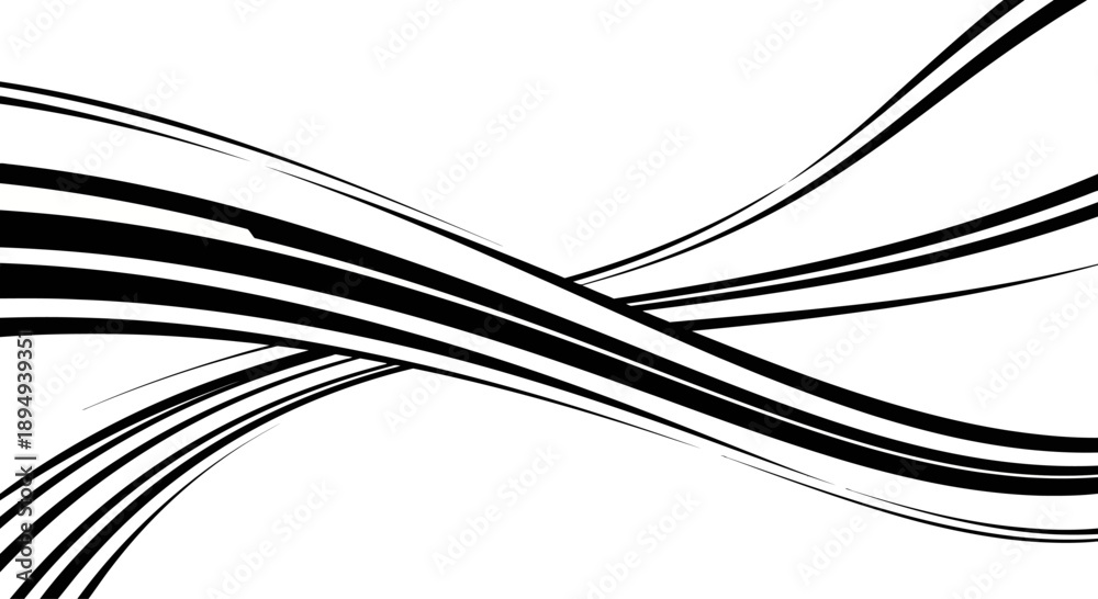 Fotografie Black Abstract Lines Crossing Over White.