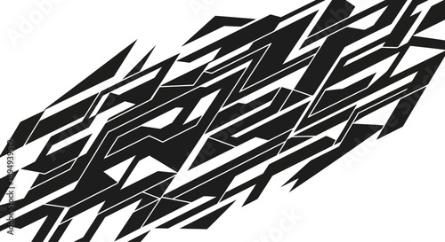 Black Abstract Geometric Shapes Overlapping Design.