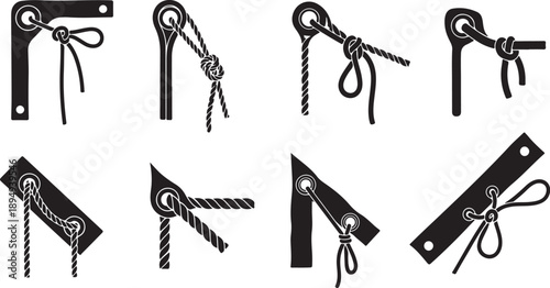 Various Rope Knots and Ties in Black and White
