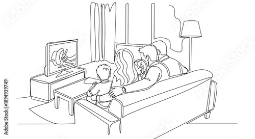 Family Watching Television Together on Sofa.