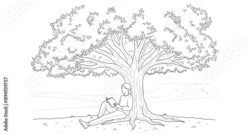 Sketch of Person Sitting Under Tree.