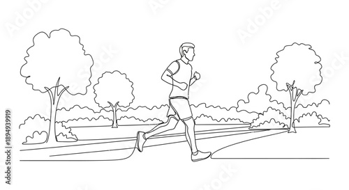 Man Running in Athletic Wear Outdoors.