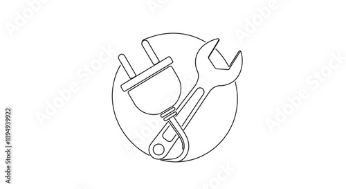 Electrical Plug and Adjustable Wrench Illustration.