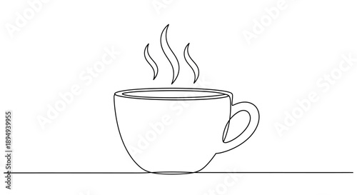 Steaming Coffee Cup Simple Line Drawing.