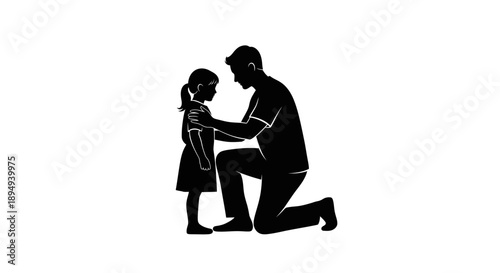 Father and Daughter Silhouette Kneeling Together.