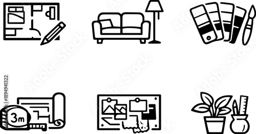 Interior Design and Home Planning Line Icon Set
