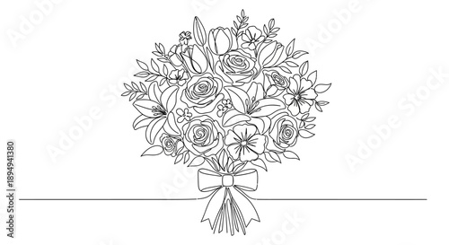 Beautiful Hand Drawn Floral Wedding Bouquet.