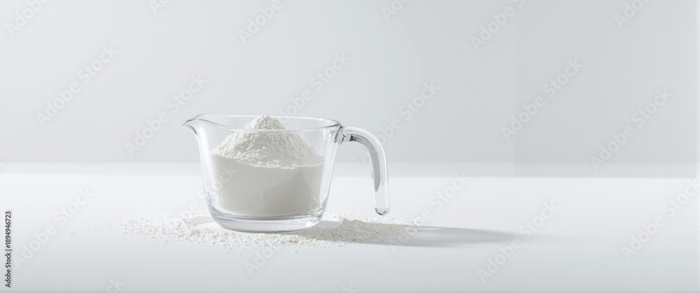 Fototapeta premium White background with washing powder in a measuring cup