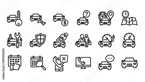 Collection of Simple Line Icons for Vehicles.