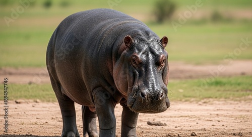 Hippopotamus Standing Near Water in Natural Habitat