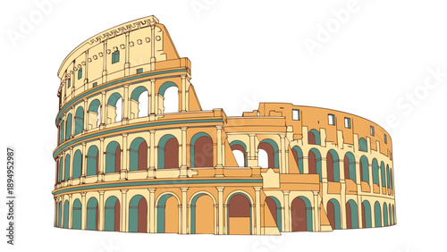 Colosseum Rome illustration vector - ancient amphitheater detailed graphic architectural landmark
