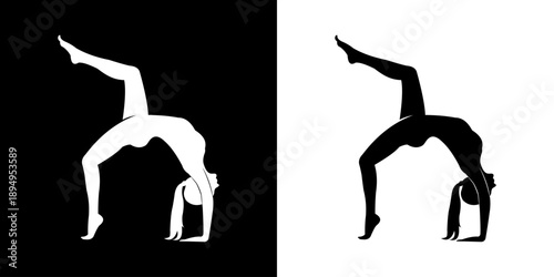 Silhouette of floor exerciser woman isolated on white background