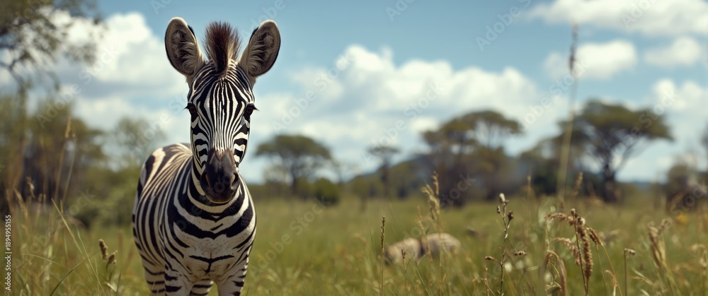 Fototapeta premium African plains zebra foal in the wild as a young animal