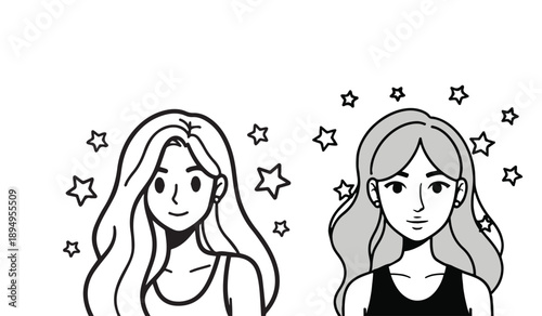 A blonde cartoon girl with a stylish hairstyle and beauty illustration face design features a fashion art drawing of a lady with lovely eyes and lips